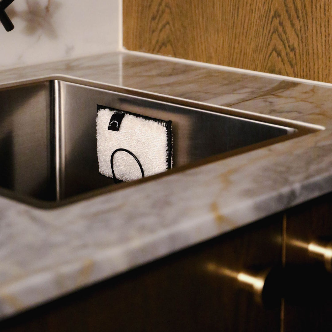 Designstuff Bamboo Fibre Cellulose Sponge in Black in a sink