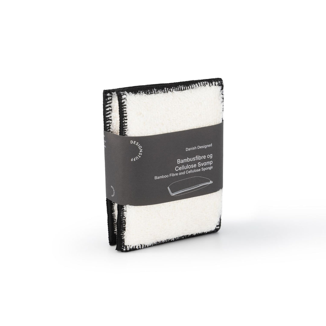 DESIGNSTUFF Bamboo Fibre And Cellulose Sponge, Black (Set of 2)