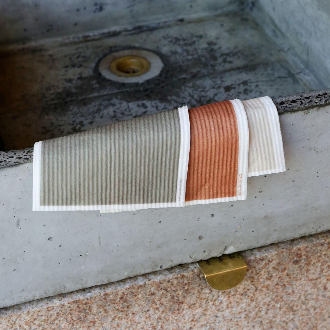 DESIGNSTUFF ETTA Compostable Eco Dishcloth, Sand/Cinnamon/Khaki (Set of 3)