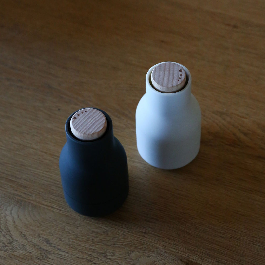 AUDO CPH Salt and Pepper Bottle Grinders Set, Small, Ash/Carbon w/ Beech Lid