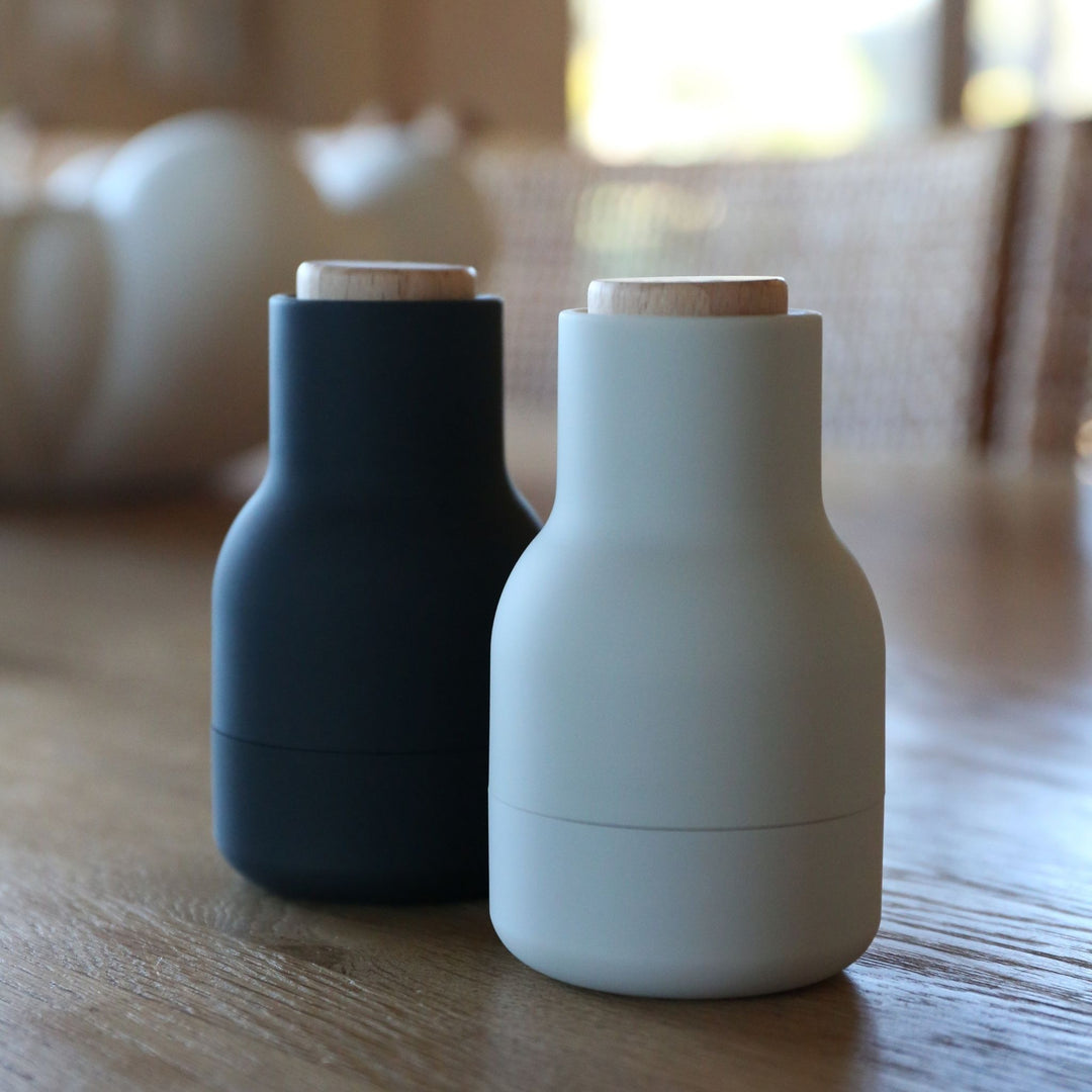 AUDO CPH Salt and Pepper Bottle Grinders Set, Small, Ash/Carbon w/ Beech Lid