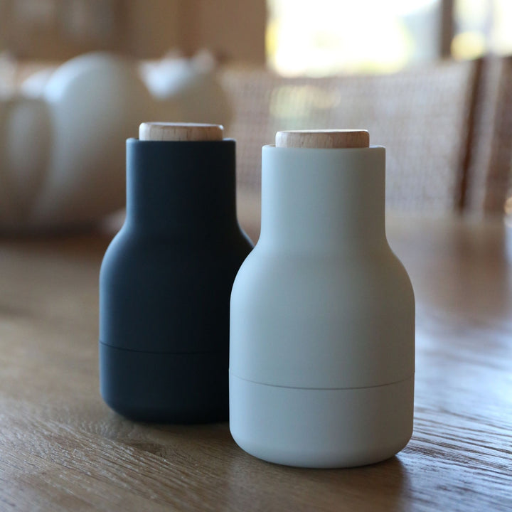 AUDO CPH Salt and Pepper Bottle Grinders Set, Small, Ash/Carbon w/ Beech Lid