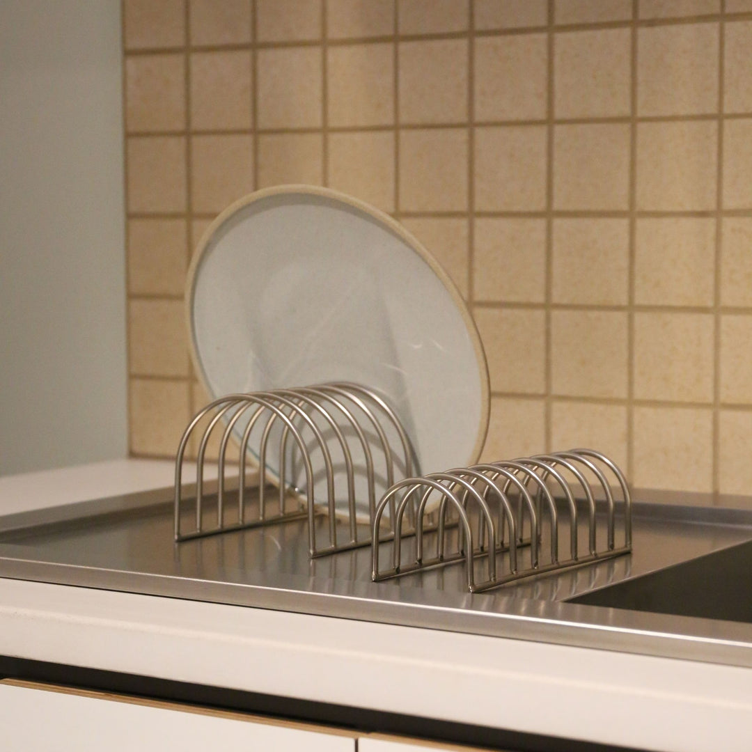 DESIGNSTUFF DRIP Dish Drainer, Brushed Steel (Set of 2)