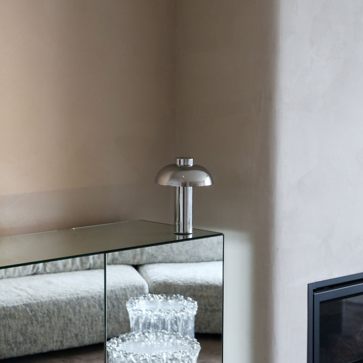 DESIGNSTUFF LUME Elio Pillar Portable Lamp, Chrome/Chrome