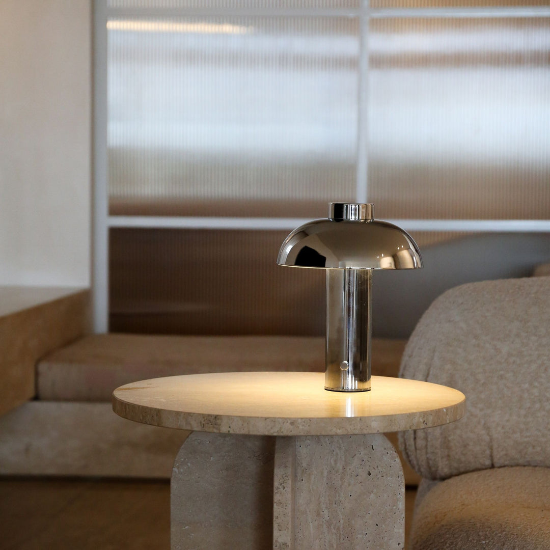 DESIGNSTUFF LUME Elio Pillar Portable Lamp, Chrome/Chrome