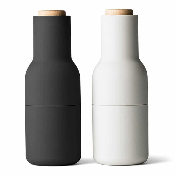 AUDO CPH Salt and Pepper Bottle Ceramic Grinders Set, Ash/Carbon w/ Beech Lid