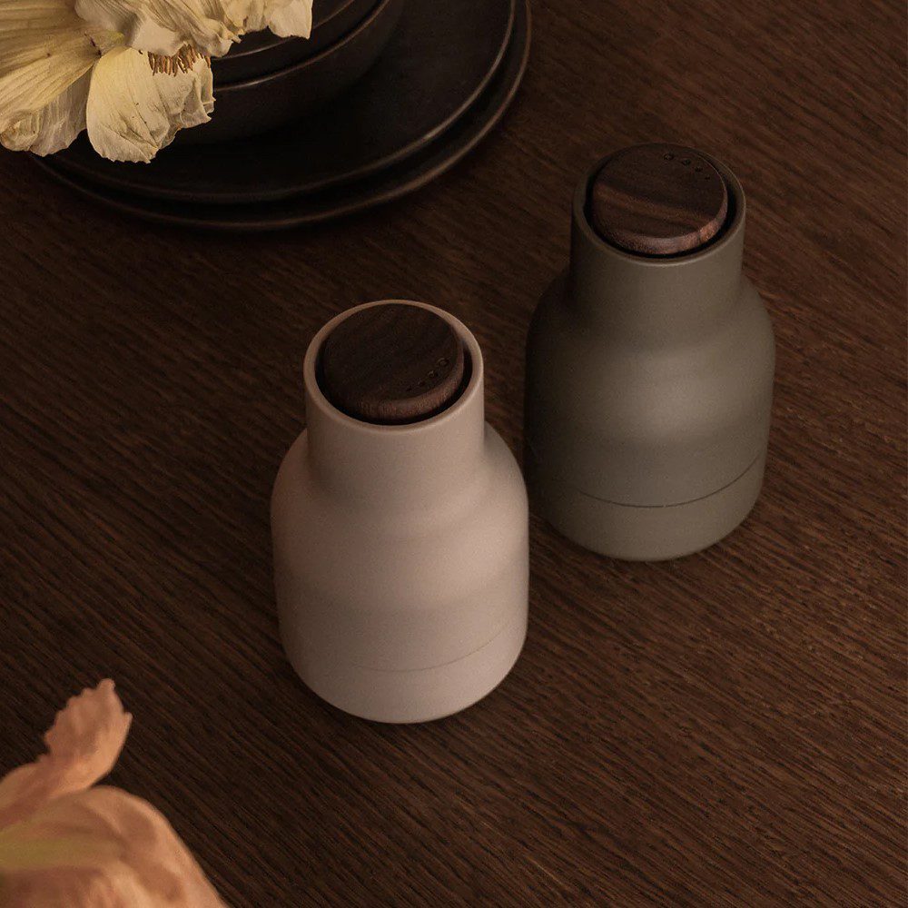 AUDO CPH Salt and Pepper Bottle Grinders Set, Small, Hunting Green/Beige w/ Walnut Lid