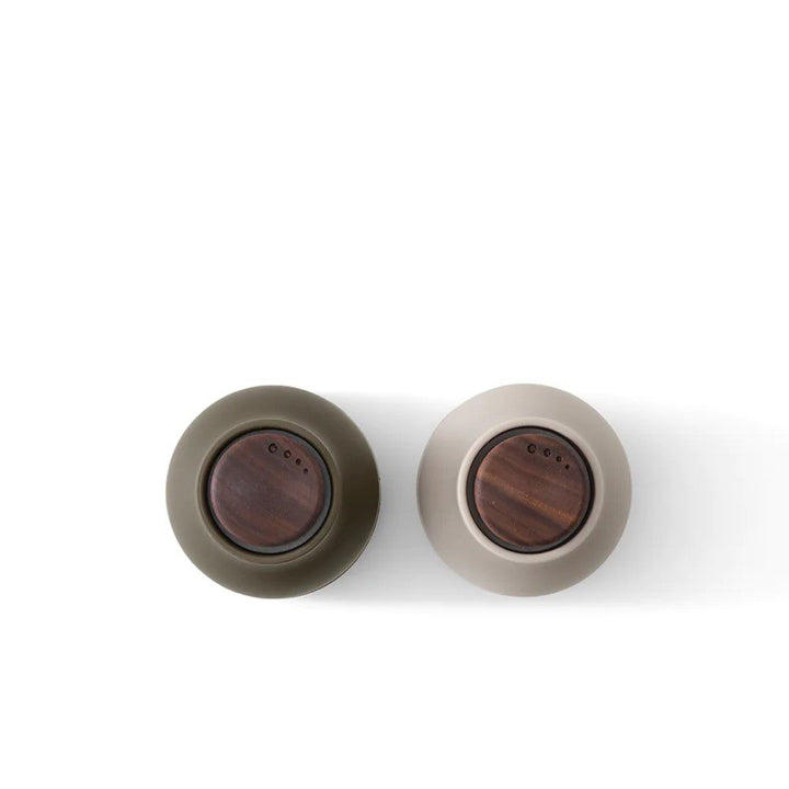 AUDO CPH Salt and Pepper Bottle Grinders Set, Small, Hunting Green/Beige w/ Walnut Lid