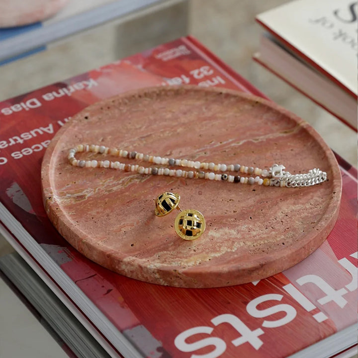 BLACK BLAZE Linea Slim Tray, D20cm, Red Travertine