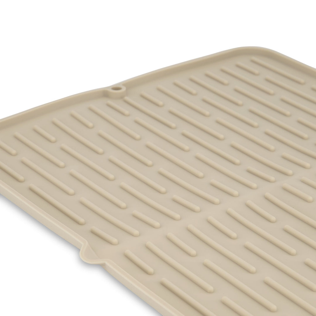 DESIGNSTUFF DRIP Folding Silicone Drying Mat Large w/ Drainage Mouth, Sand