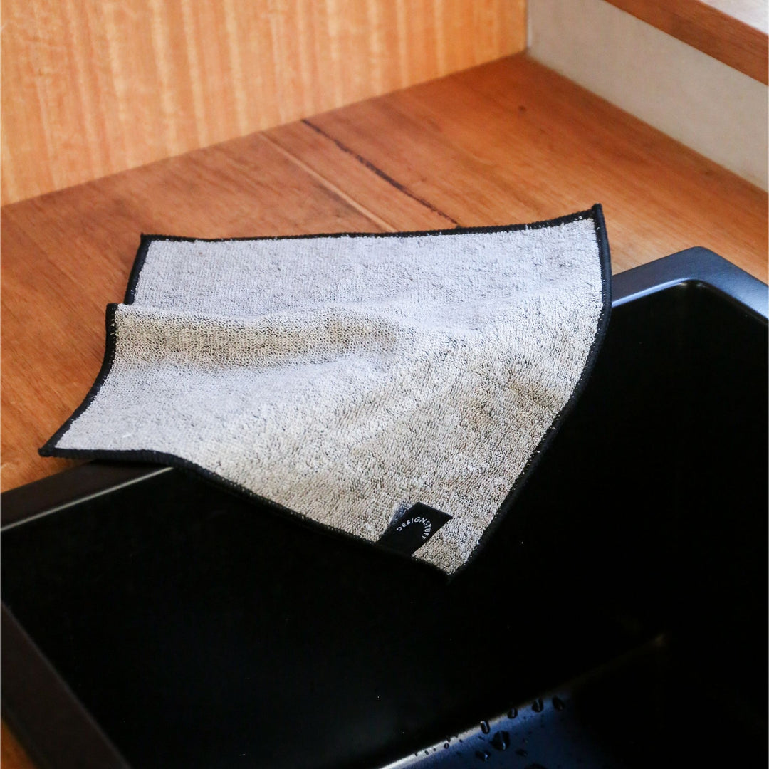 DESIGNSTUFF ETTA Hemp Marle Scourer & Bamboo Dishcloth, Black (Set of 2)