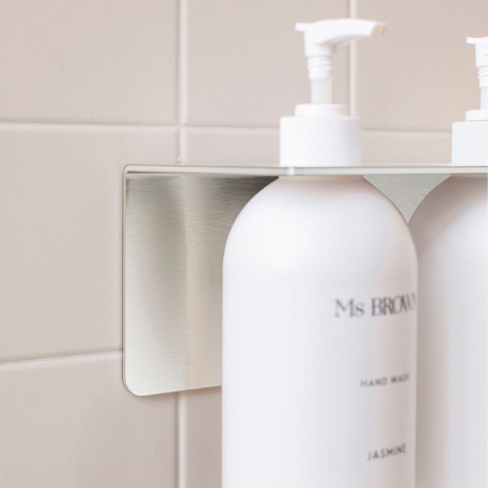 DESIGNSTUFF Shelf w/ Dual Soap Dispenser Holder, L40 cm, Brushed Steel