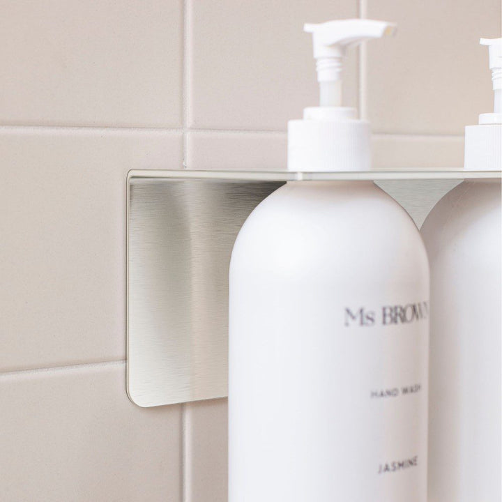 DESIGNSTUFF Shelf w/ Dual Soap Dispenser Holder, L40 cm, Brushed Steel