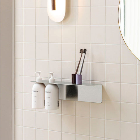 DESIGNSTUFF Shelf w/ Dual Soap Dispenser Holder, L40 cm, Brushed Steel