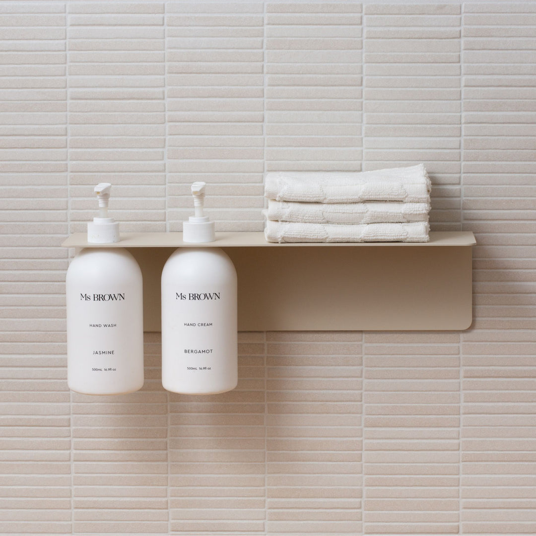 DESIGNSTUFF Shelf w/ Dual Soap Dispenser Holder, L40 cm, Sand