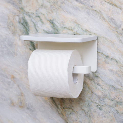 DESIGNSTUFF Toilet Roll Holder w/ Shelf Single, White
