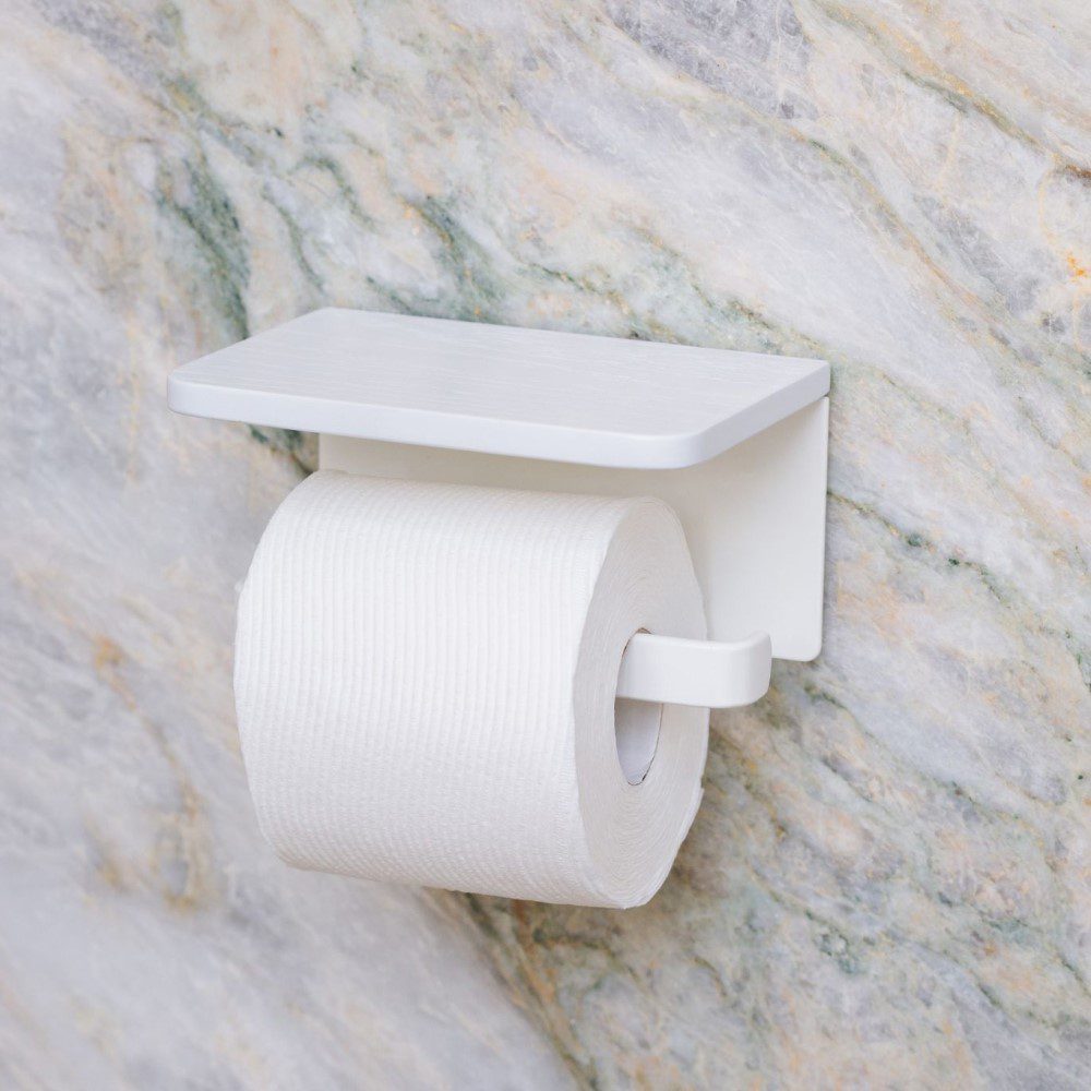DESIGNSTUFF Toilet Roll Holder w/ Shelf Single, White