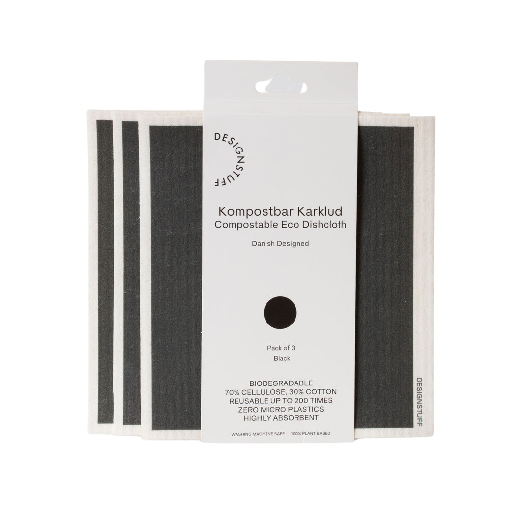 DESIGNSTUFF ETTA Compostable Eco Dishcloth, Black (Set of 3)