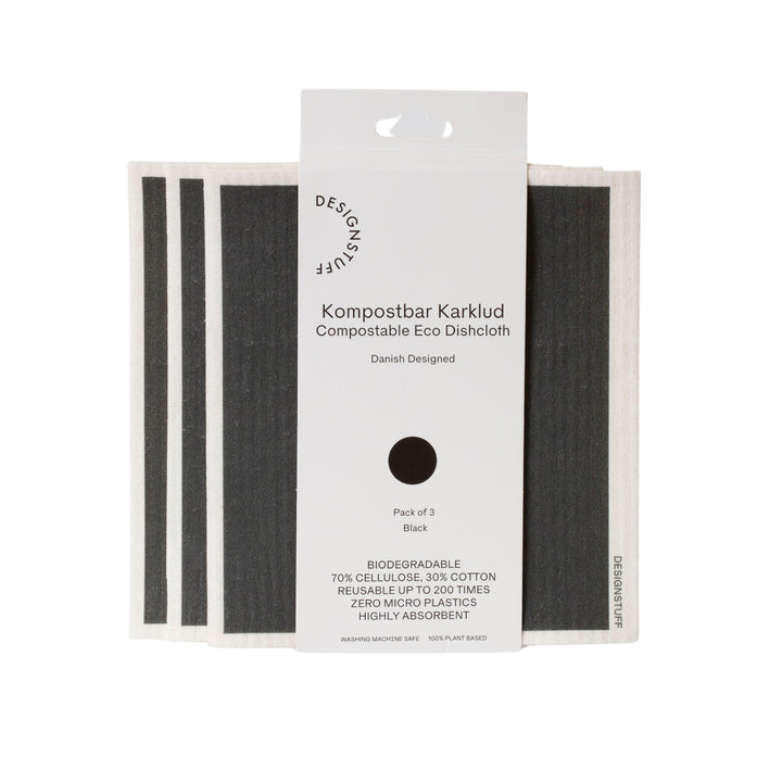 DESIGNSTUFF ETTA Compostable Eco Dishcloth, Black (Set of 3)