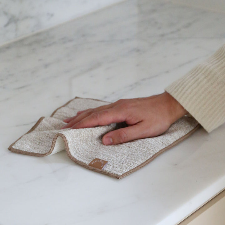 DESIGNSTUFF ETTA Hemp Marle Scourer & Bamboo Dishcloth, Camel (Set of 2)