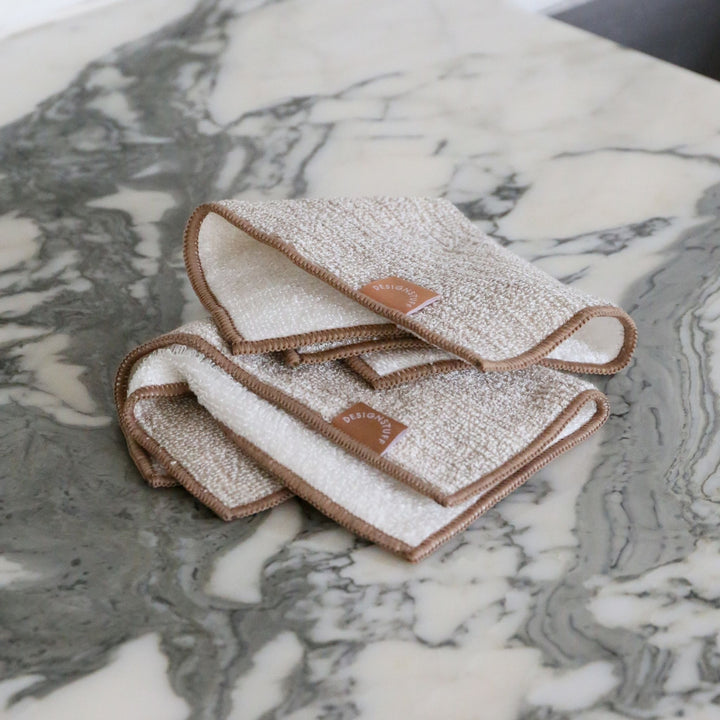 DESIGNSTUFF ETTA Hemp Marle Scourer & Bamboo Dishcloth, Camel (Set of 2)