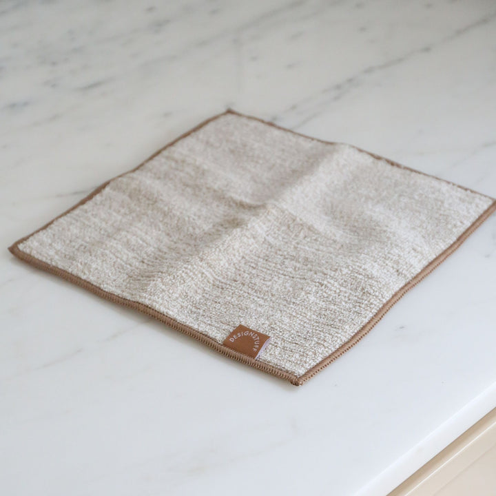 DESIGNSTUFF ETTA Hemp Marle Scourer & Bamboo Dishcloth, Camel (Set of 2)