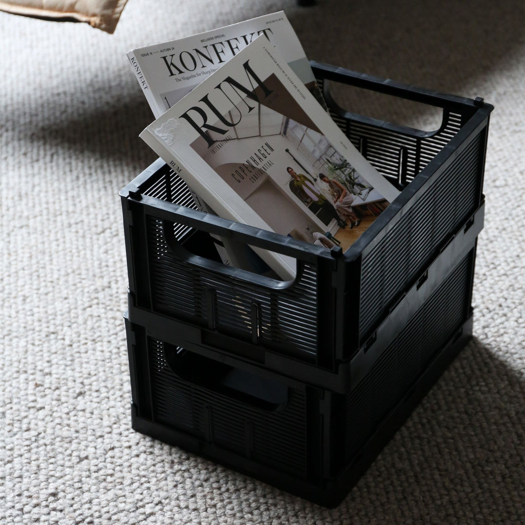 DESIGNSTUFF Linear Collapsible Crate, M, 33x25cm, Black (Set of 2)