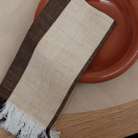 DESIGNSTUFF Napkin w/Fringe, Coffee Bean/Light Grey (Set of 2)