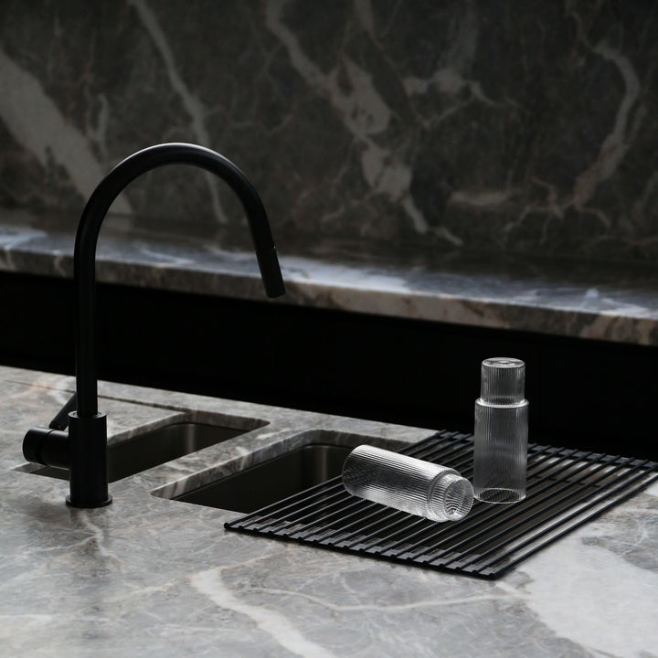 DESIGNSTUFF DRIP Silicone Fold Dish Drying Rack, Black