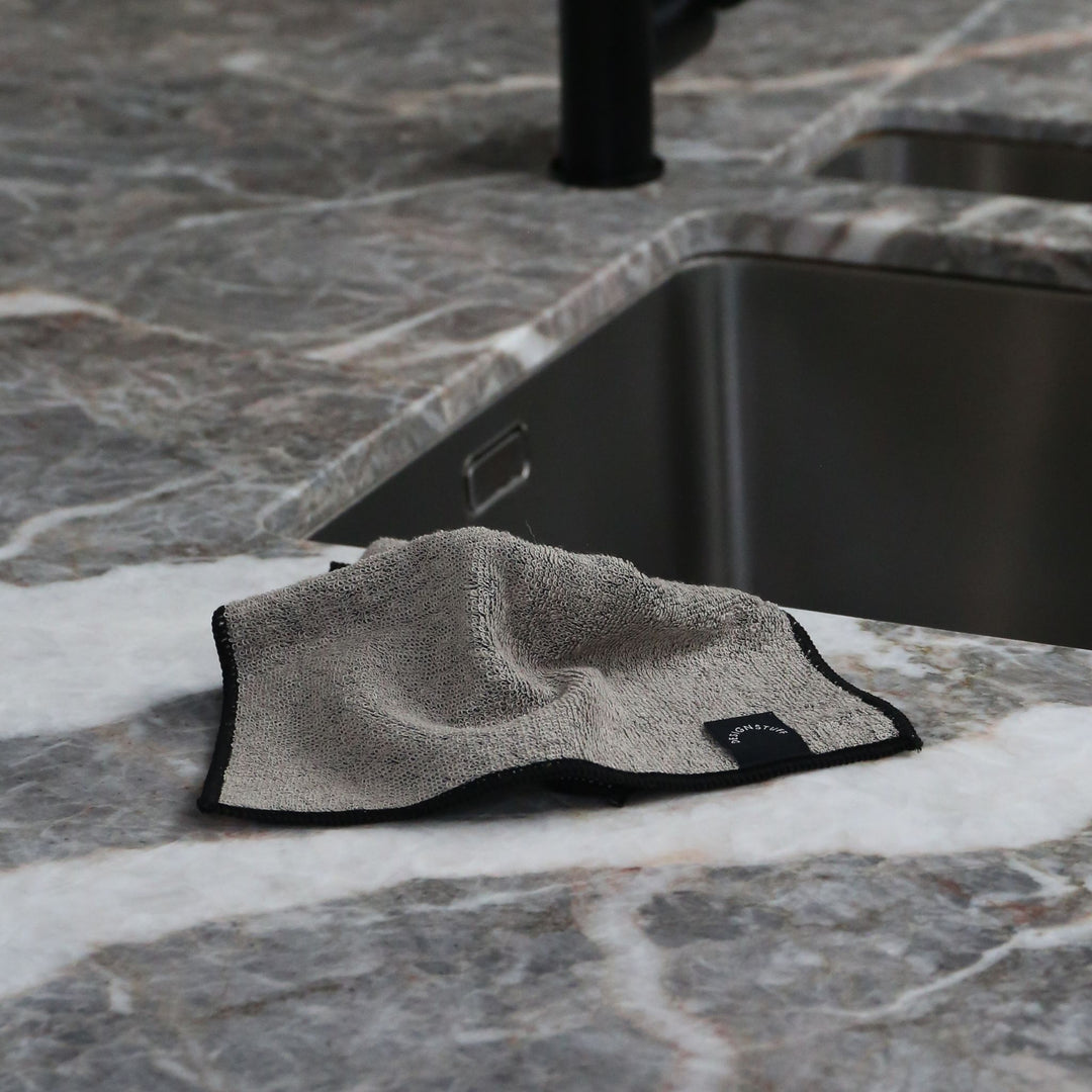 DESIGNSTUFF ETTA Hemp Marle Scourer & Bamboo Dishcloth, Black (Set of 2)