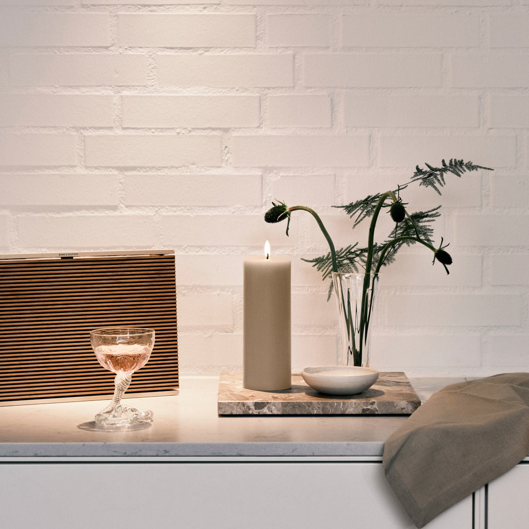 ESTER & ERIK LED Pillar Candle, 20cm, Linen Grey