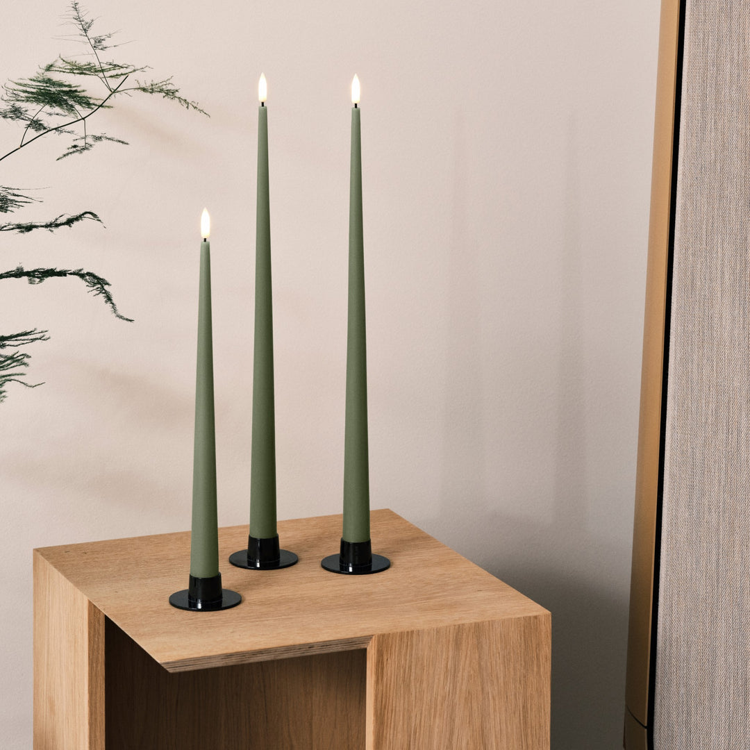 ESTER & ERIK LED Taper Candle, 30cm, Green Soil (Set of 2)