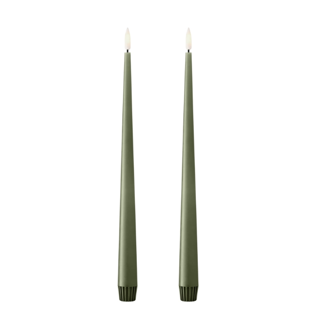 ESTER & ERIK LED Taper Candle, 30cm, Green Soil (Set of 2)