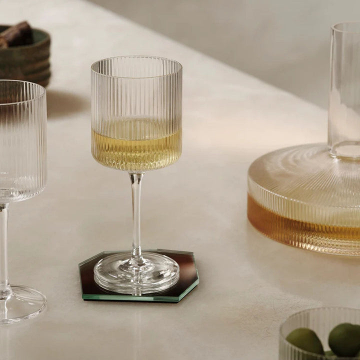 FERM LIVING Ripple White Wine Glasses, Clear (Set of 2)