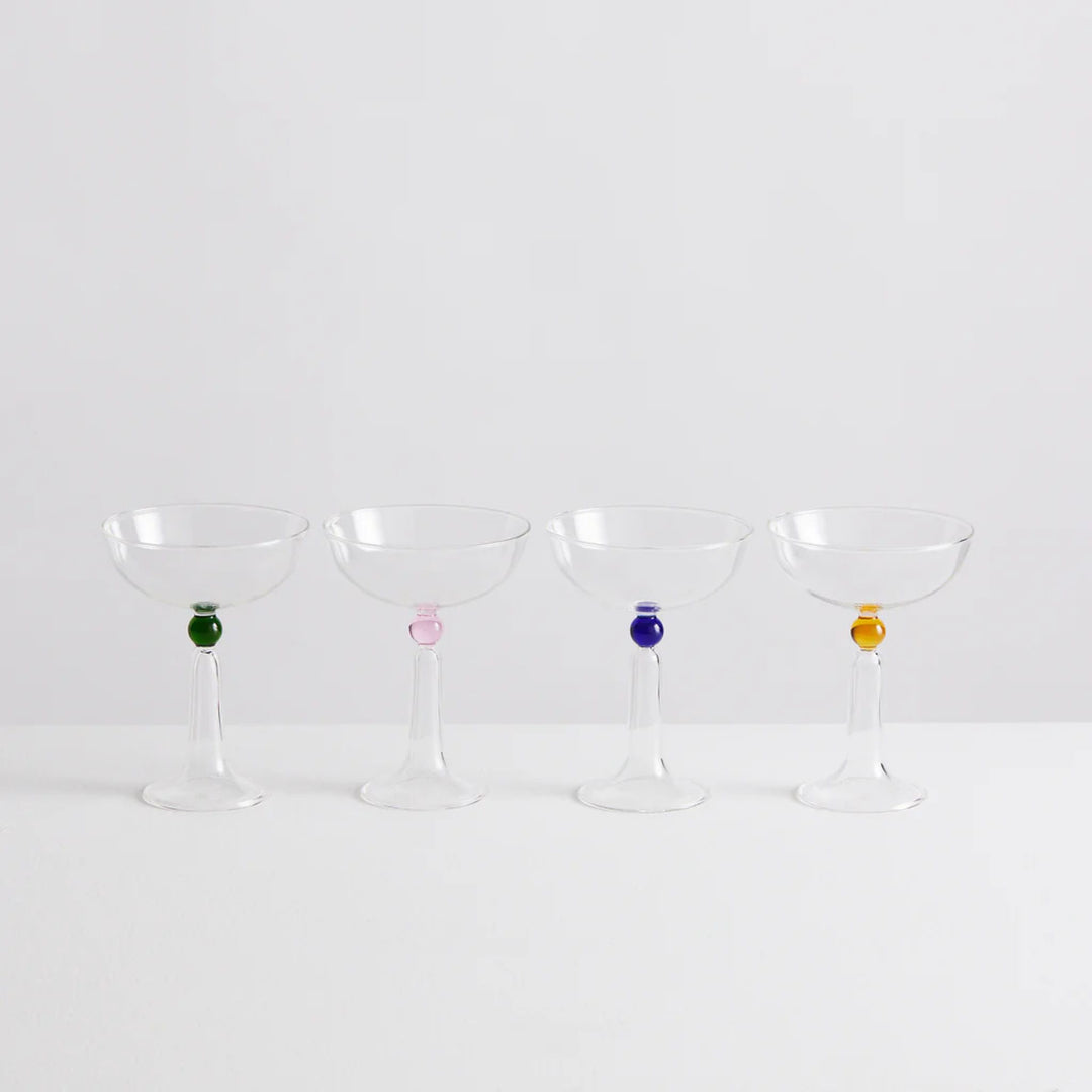 MAISON BALZAC Tassel Champagne Coupés, Clear/Multi (Set of 4)