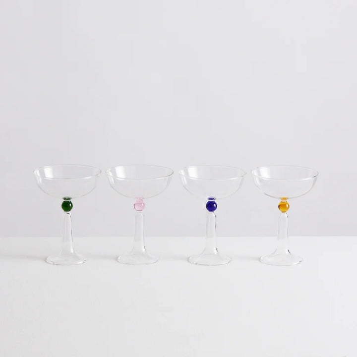 MAISON BALZAC Tassel Champagne Coupés, Clear/Multi (Set of 4)