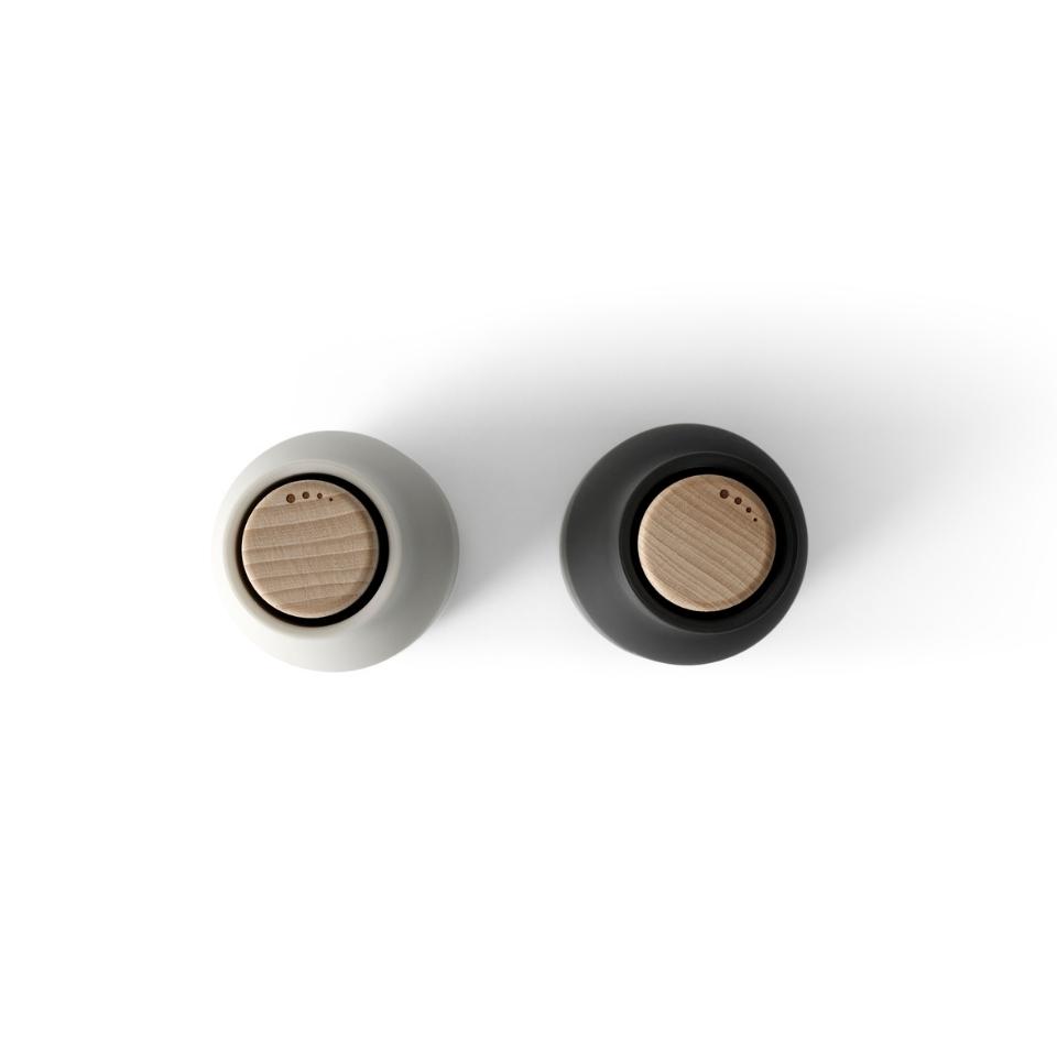 AUDO CPH Salt and Pepper Bottle Ceramic Grinders Set, Ash/Carbon w/ Beech Lid