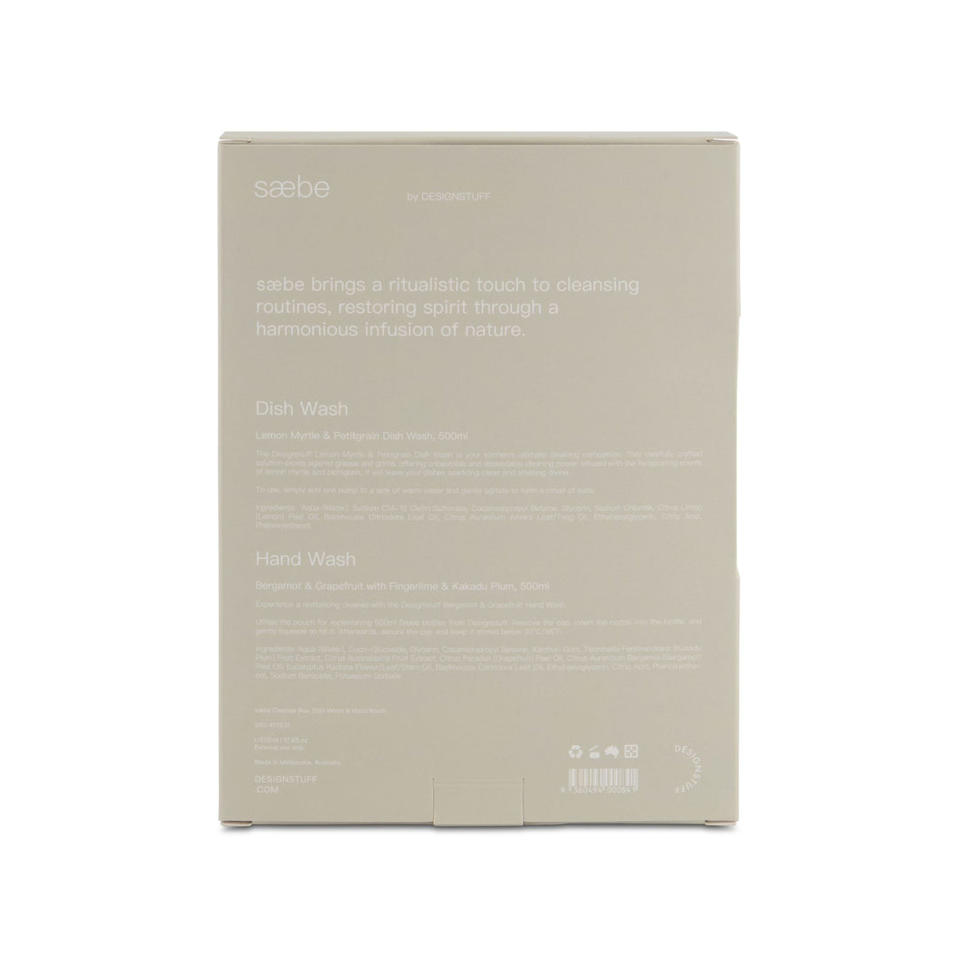 sæbe by DESIGNSTUFF, Cleanse Box, Dish Wash & Hand Wash Back Packaging