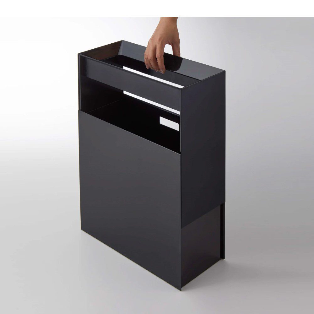 YAMAZAKI Tower Rectangular Trash Can/Rubish Bin, Black