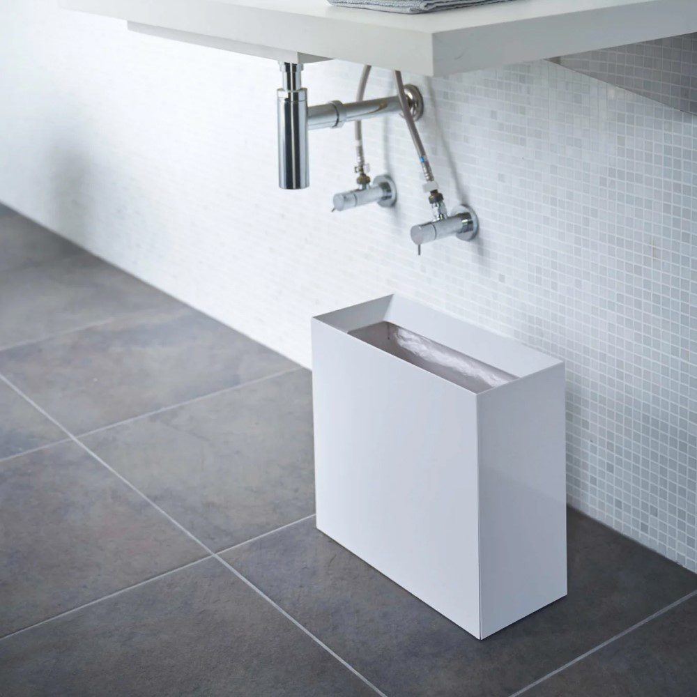 YAMAZAKI Tower Rectangular Trash Can/Rubbish Bin, White