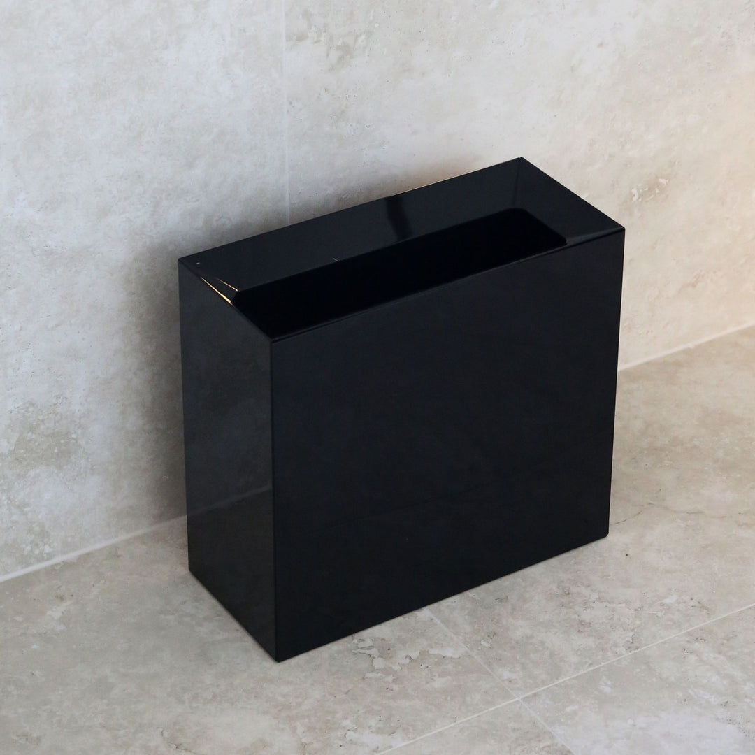 YAMAZAKI Tower Rectangular Trash Can/Rubish Bin, Black