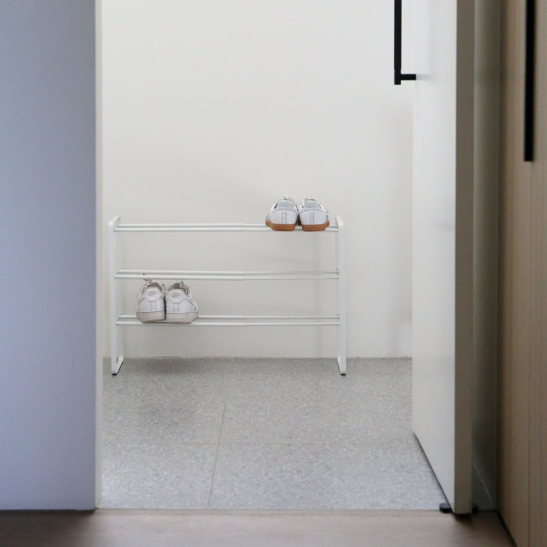 YAMAZAKI Frame Extendable Shoe Rack, 3 Tier, White