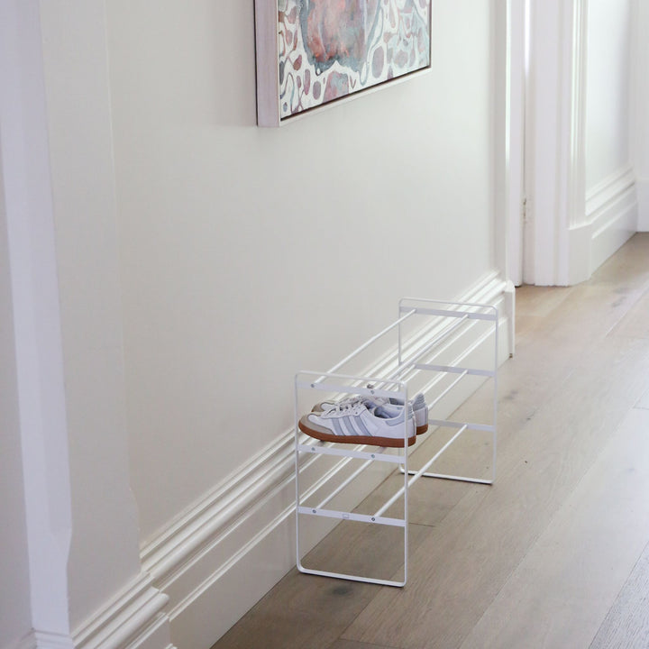 YAMAZAKI Frame Extendable Shoe Rack, 3 Tier, White