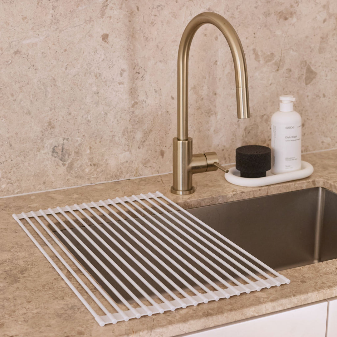 DESIGNSTUFF DRIP Silicone Fold Dish Drying Rack, Light Grey