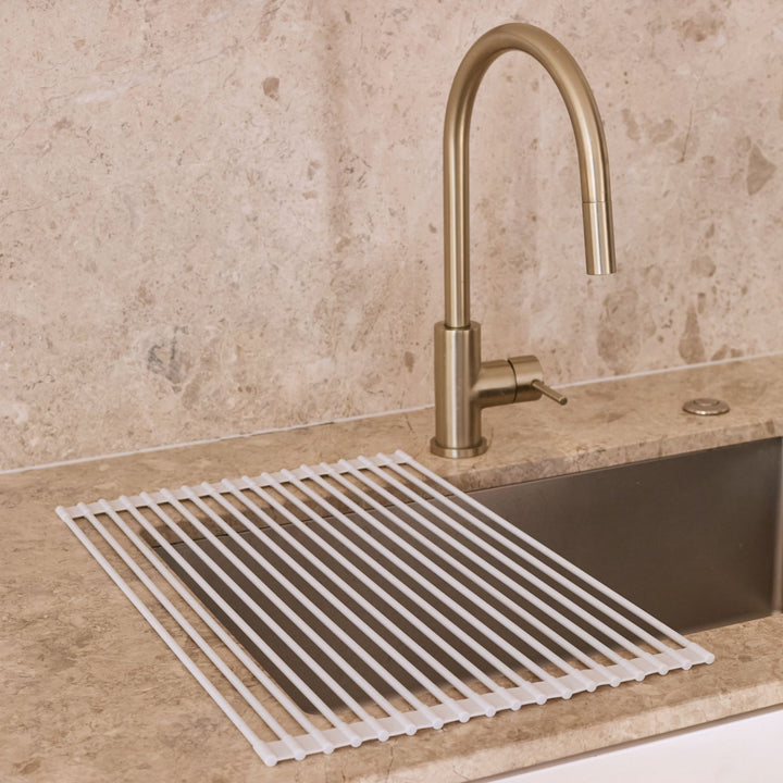DESIGNSTUFF DRIP Silicone Fold Dish Drying Rack, Light Grey