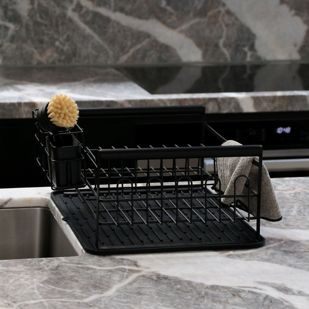 DESIGNSTUFF The Frame Dish Rack with Removable Utensil Holders, Black