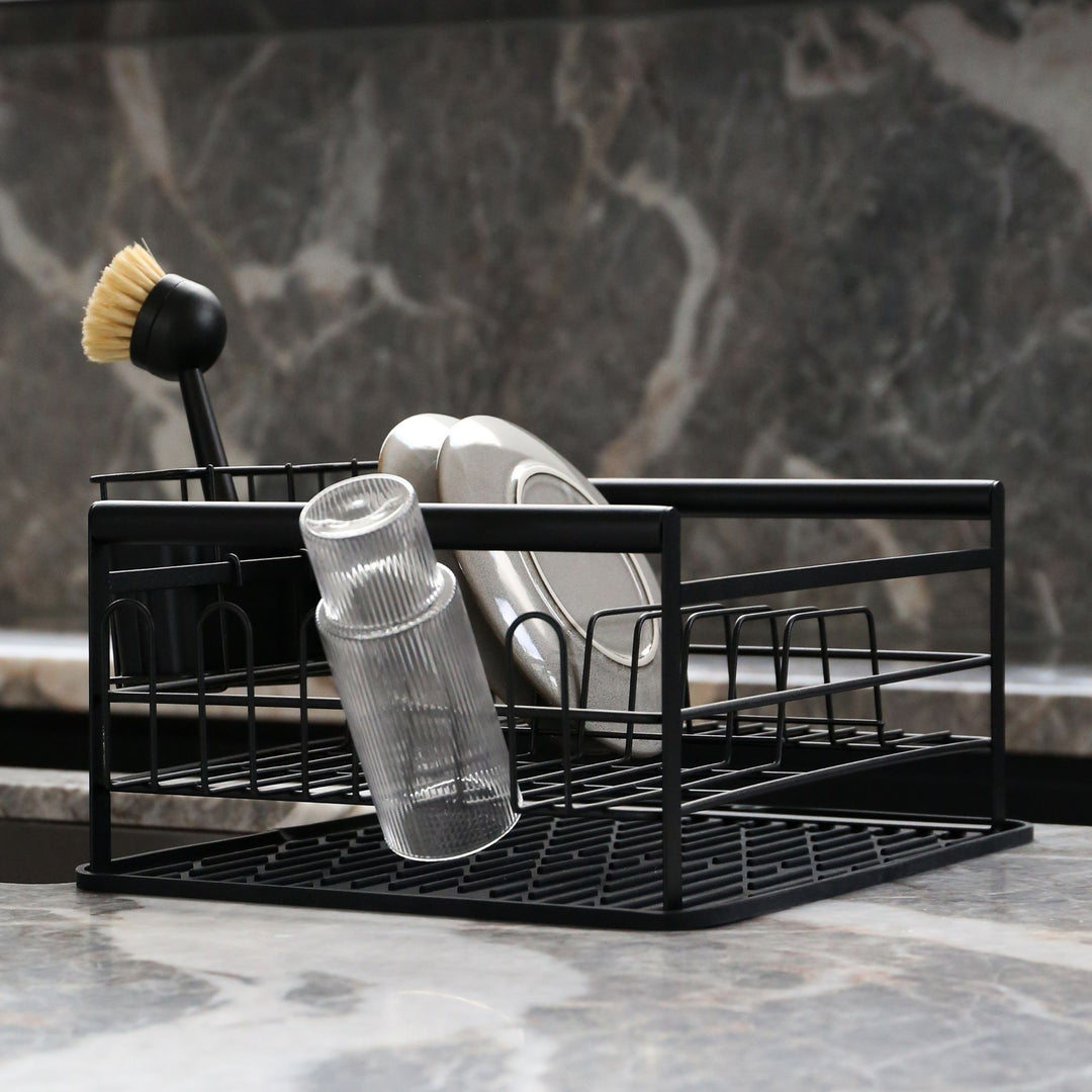 DESIGNSTUFF The Frame Dish Rack with Removable Utensil Holders, Black