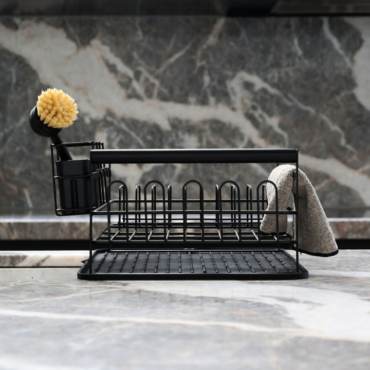 DESIGNSTUFF The Frame Dish Rack with Removable Utensil Holders, Black