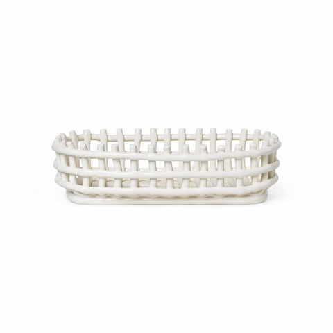 FERM LIVING Ceramic Basket Oval, Off-white