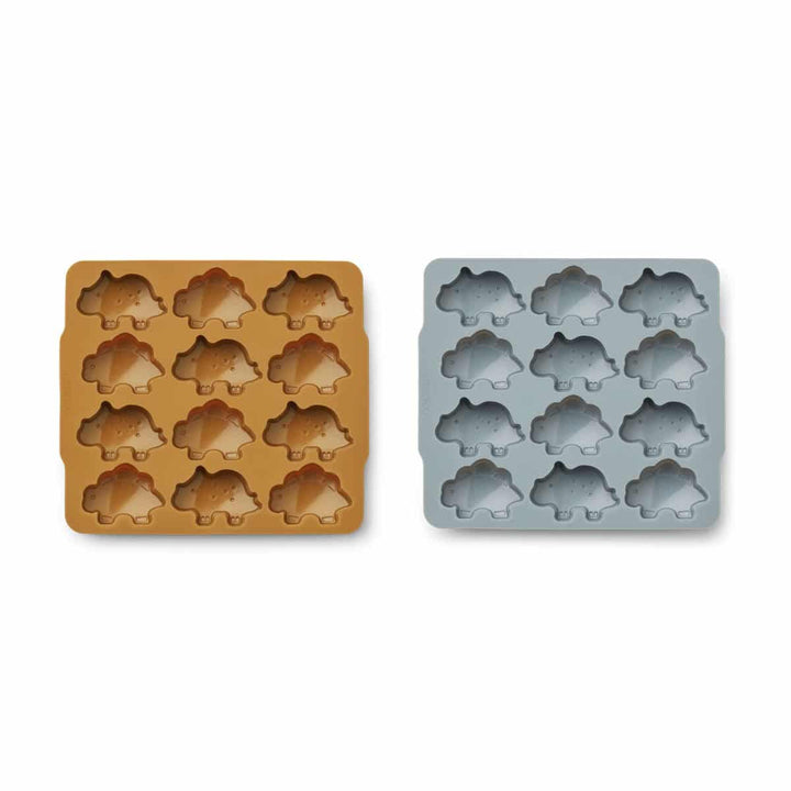 LIEWOOD Sonny Kids Silicone Ice Cube Tray, Dino Golden Caramel/ Blue Fog Mix (2 Pack)